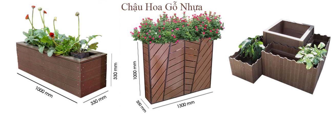 Chậu hoa gỗ nhựa ngoài trời tiện dụng